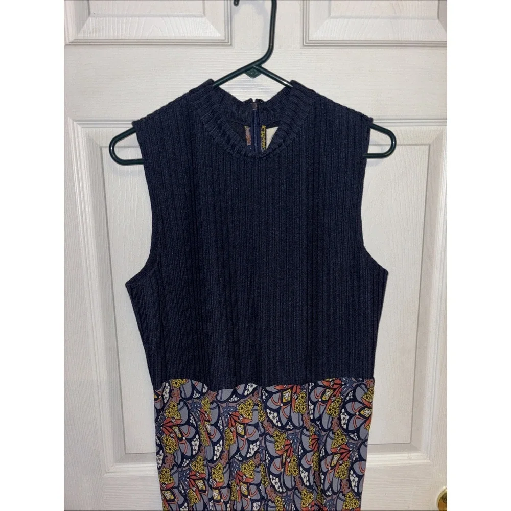 TINY Anthropologie Sophie Dress Sz L Navy Sweater Bodice Rayon Skirt Midi / Maxi - Picture 6 of 16